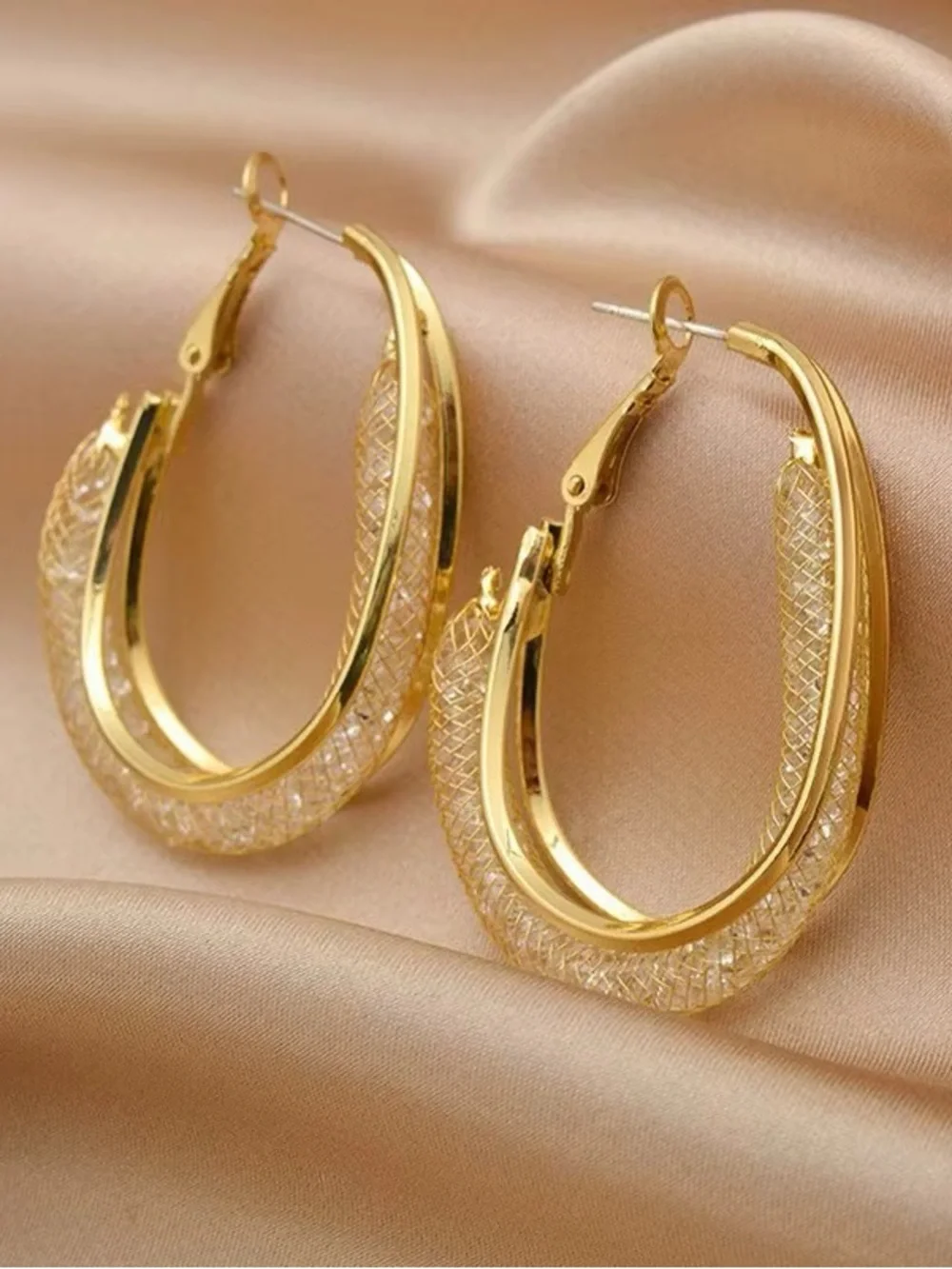 ** High-Quality Stainless Steel Gold Textured Double Hoop Earrings